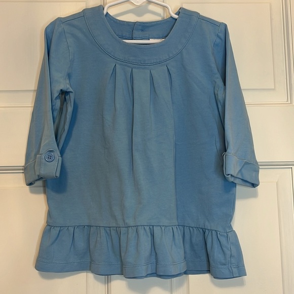 Hanna Andersson Light Blue Top w/ Button Cuff Sleeves & Ruffle Bottom Hem - Size - Picture 1 of 9